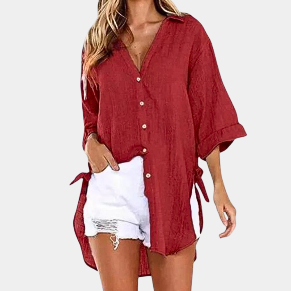Rachele | Nonchalante Blouse met Zijsplit en Strikdetail