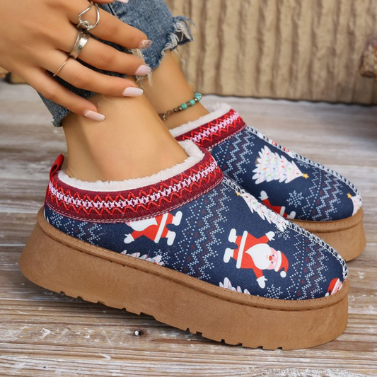 Warme Pantoffels voor Vrouwen met Kerstprint en Bontvoering