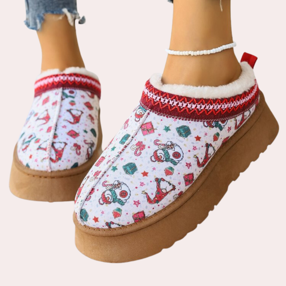 Warme Pantoffels voor Vrouwen met Kerstprint en Bontvoering