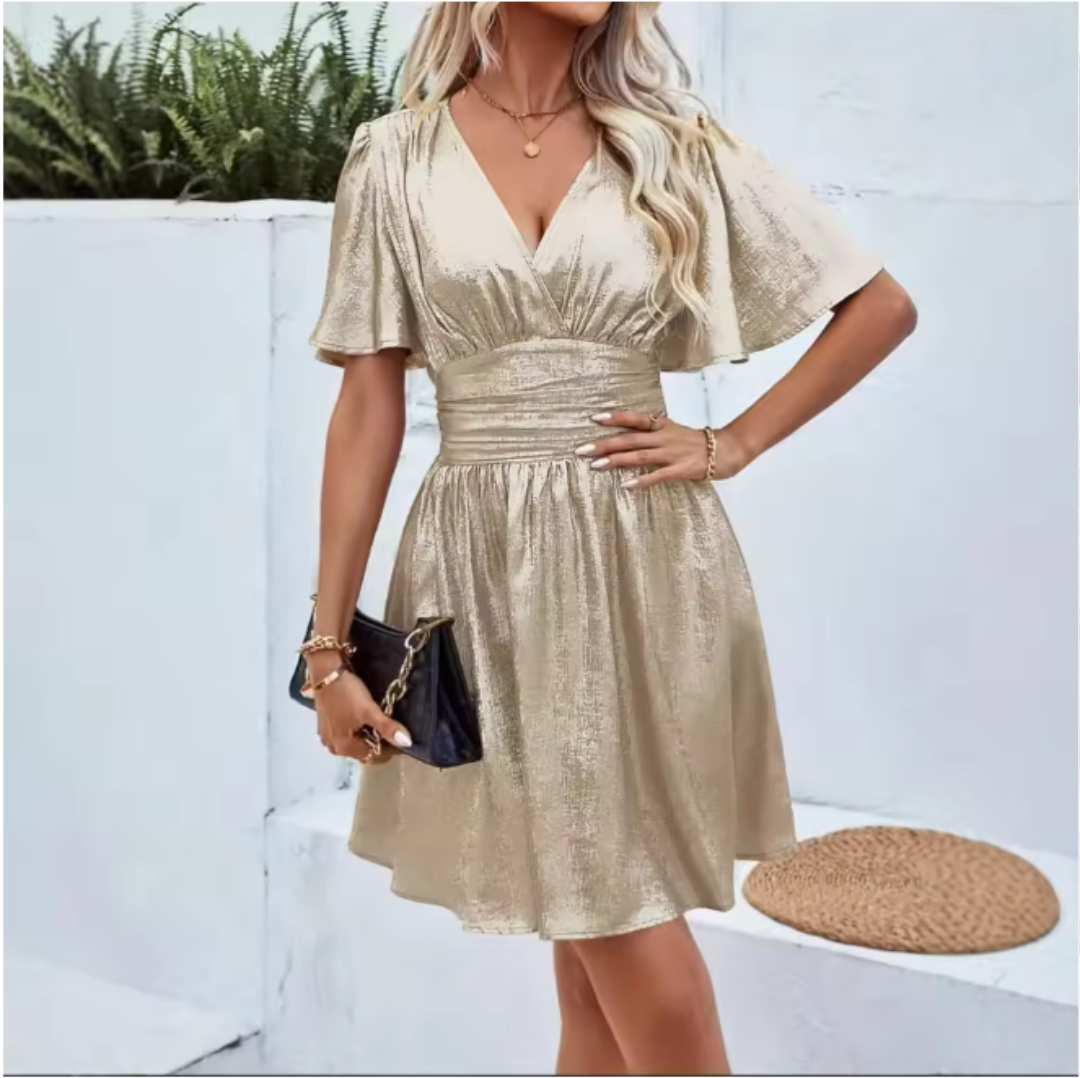 Daphne | Goudkleurige Elegante Mini Jurk