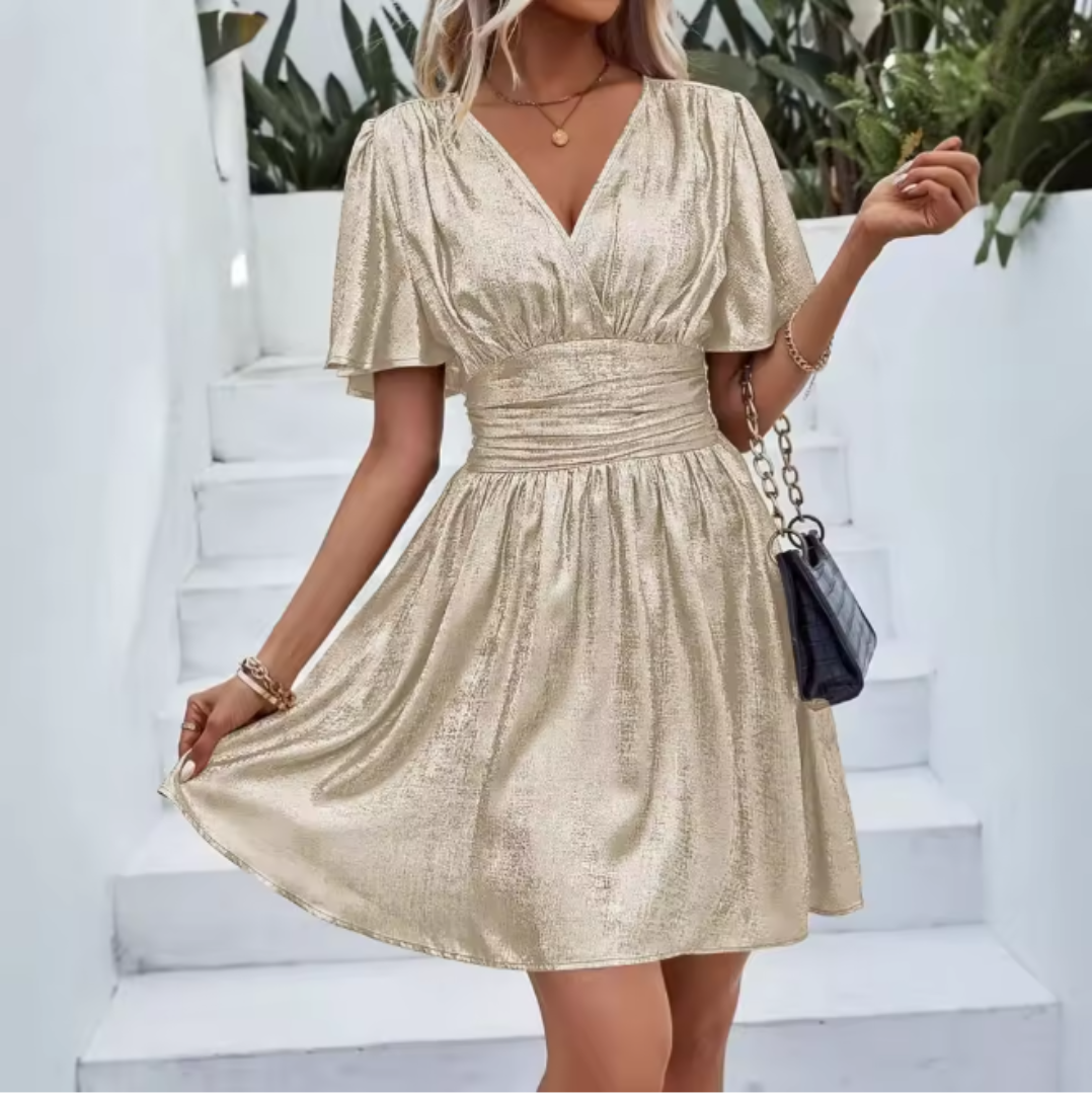 Daphne | Goudkleurige Elegante Mini Jurk