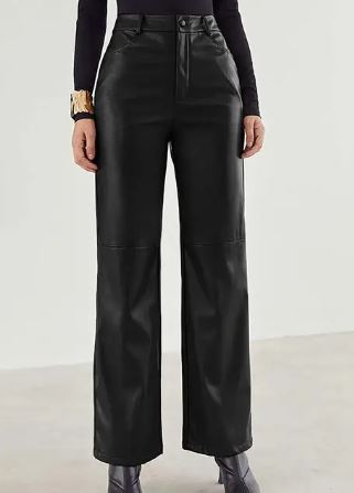 Trendy Elegante Dames Leren Broek met Hoge Taille