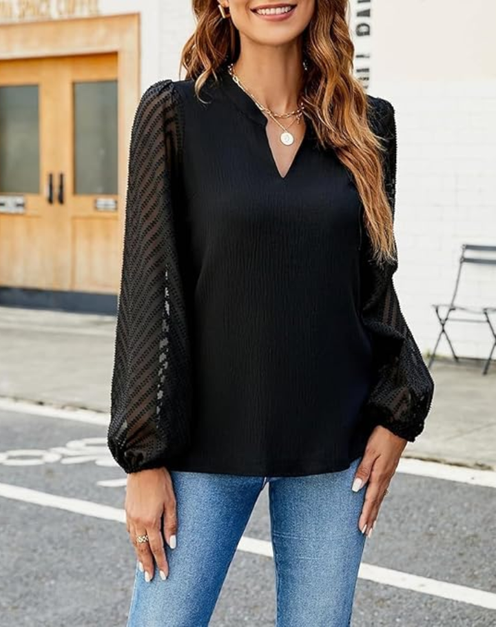Stijlvolle Dames Blouse met V-Hals en Lange Mouwen