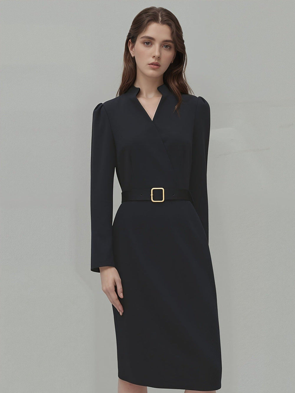 Robe midi élégante pour femmes avec ceinture et manches longues