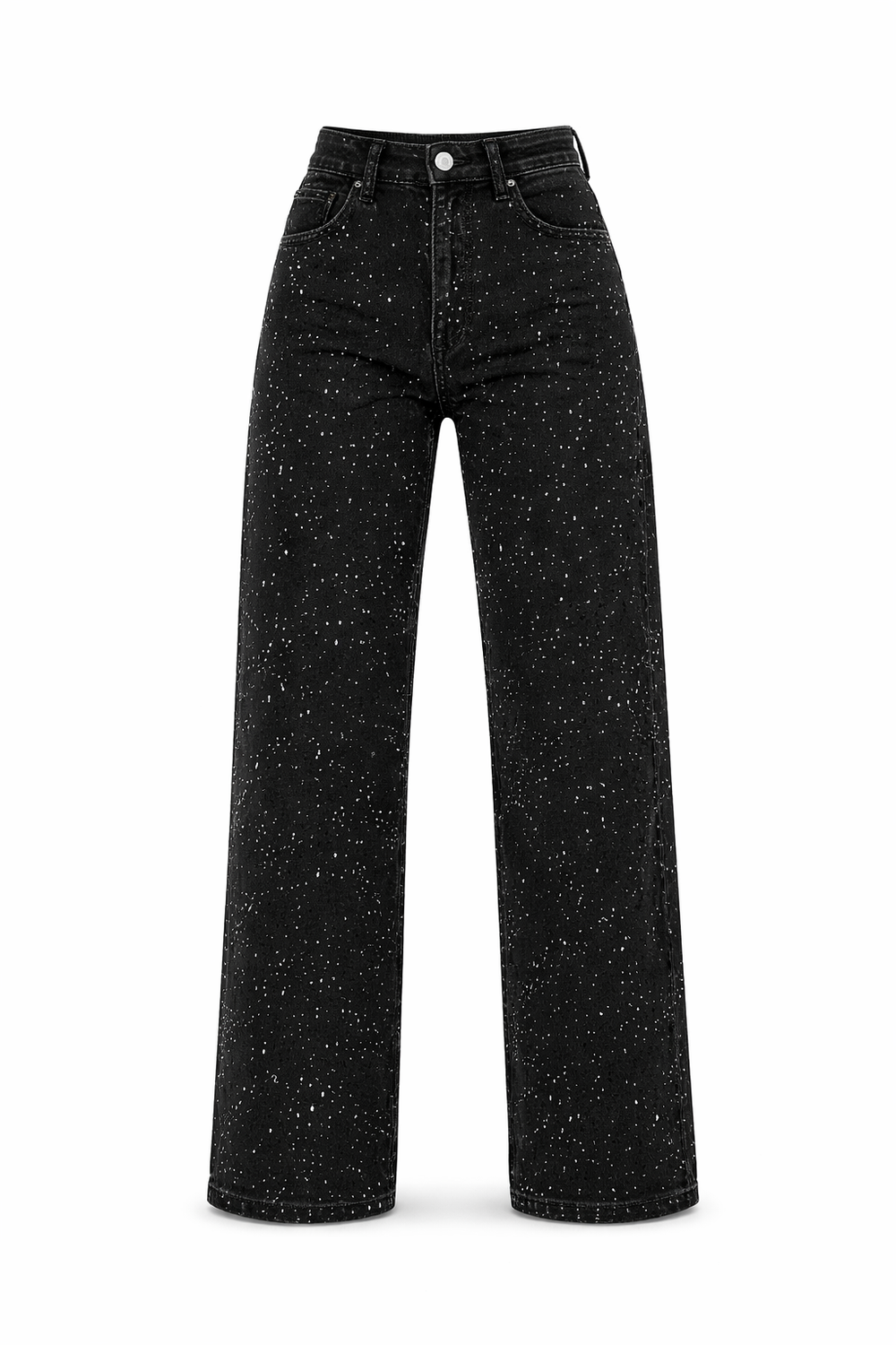Jean denim pailleté tendance pour femmes avec pantalons larges et taille haute