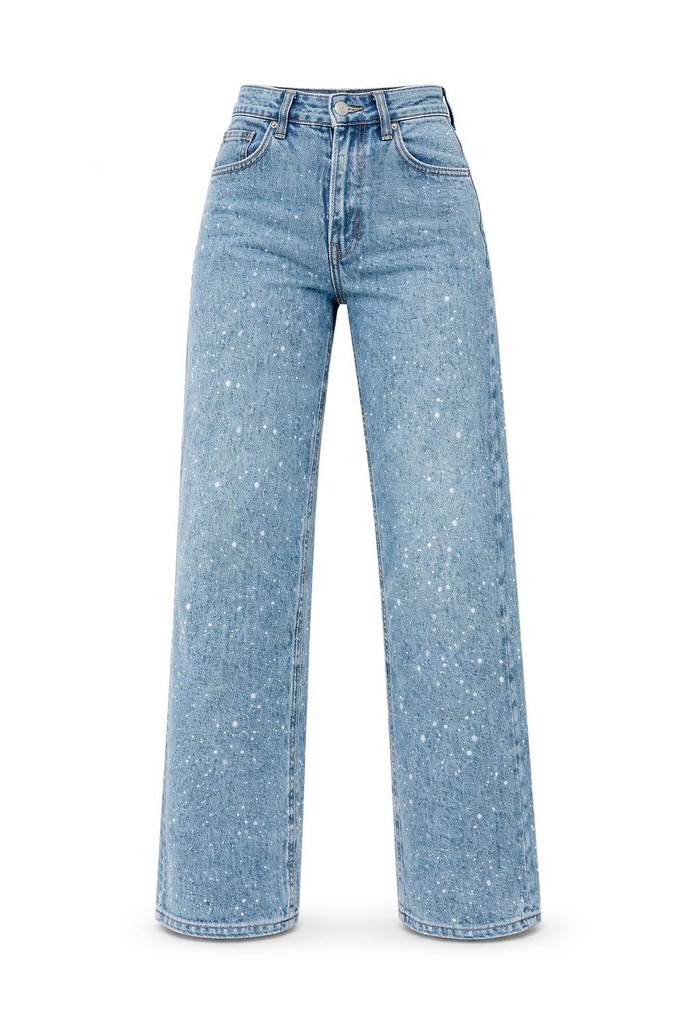 Jean denim pailleté tendance pour femmes avec pantalons larges et taille haute
