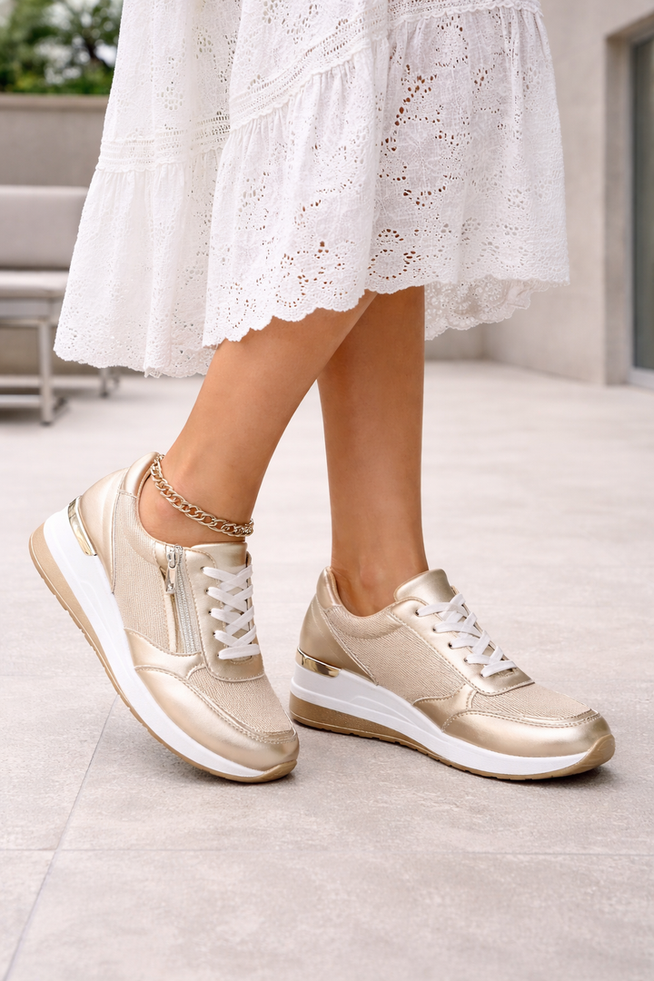 Shiny Women's Sneakers with Zipper and Elevated Sole