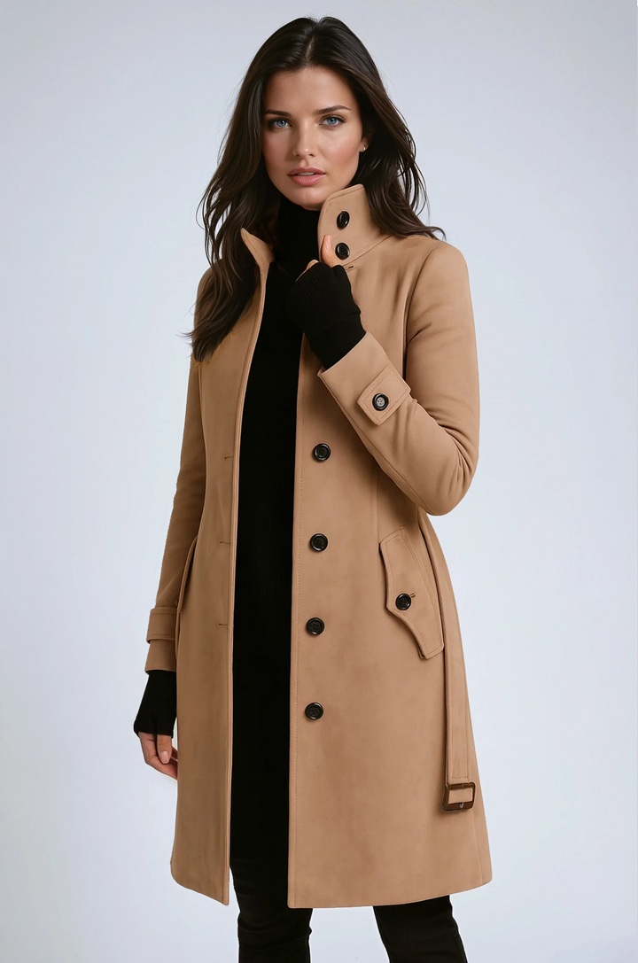 Manteau Femme Élégant Cintré avec Boutons et Col Haut