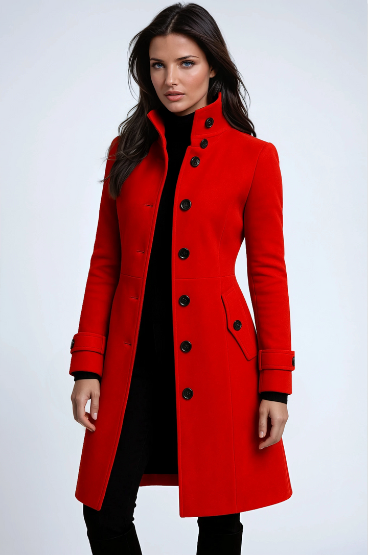 Manteau Femme Élégant Cintré avec Boutons et Col Haut