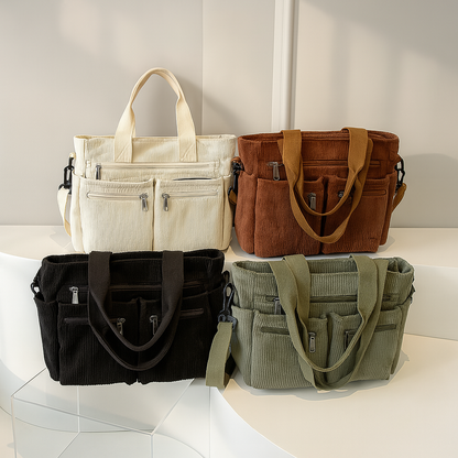 Trendy Ribfluweel Dames Schoudertas met Meerdere Vakken