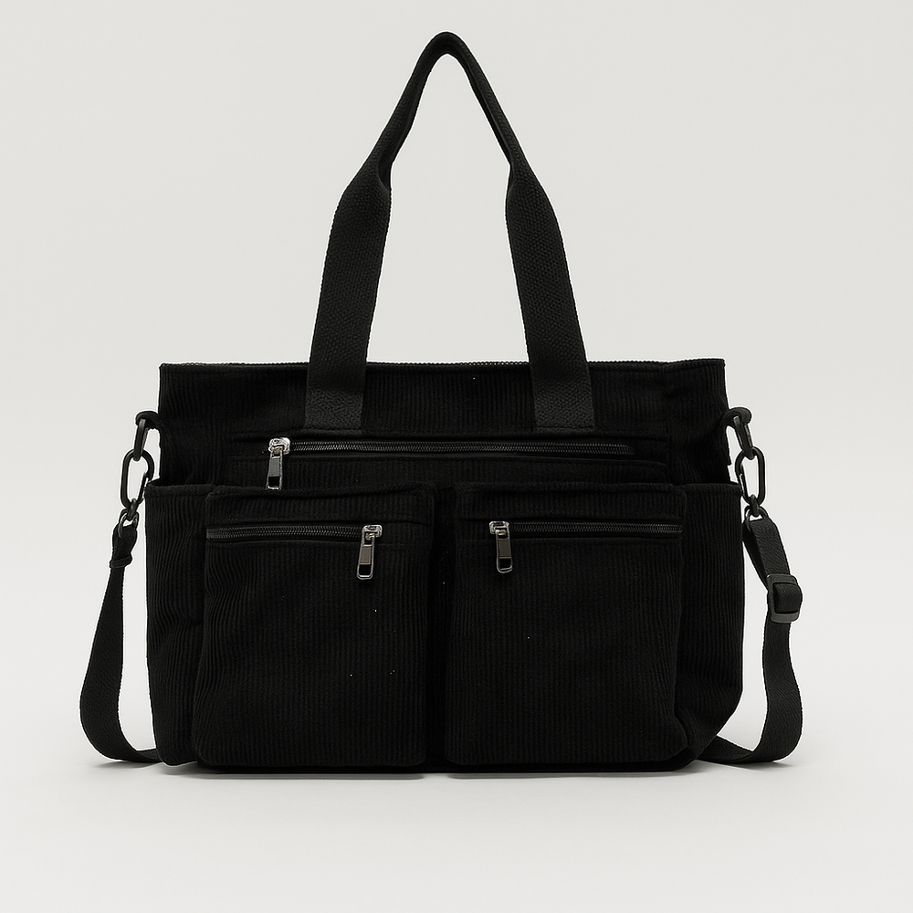 Sac à bandoulière tendance en velours côtelé pour femmes avec plusieurs poches