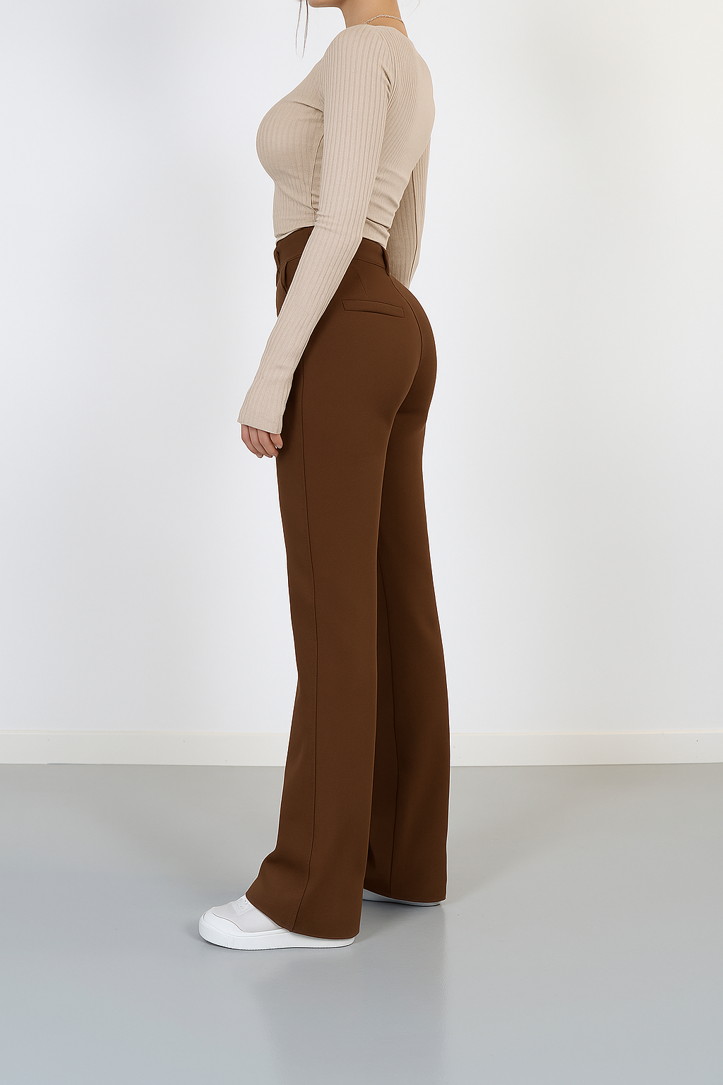 Stijlvolle Dames Pantalon met Hoge Taille en Wijde Pijpen