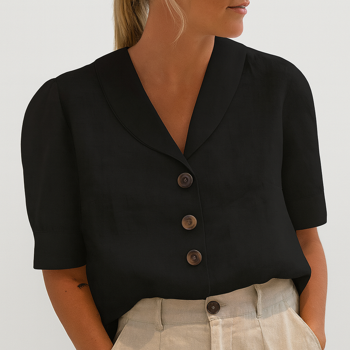 Blouse élégante pour femmes à col en V avec boutons et coupe décontractée