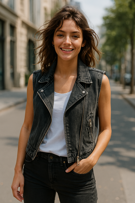Alcee | Stoer Denim Mouwloos Bikerjack