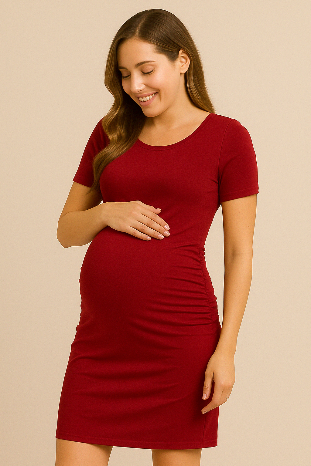 Comfortabele Dames Mini Zwangerschapsjurk met Korte Mouwen