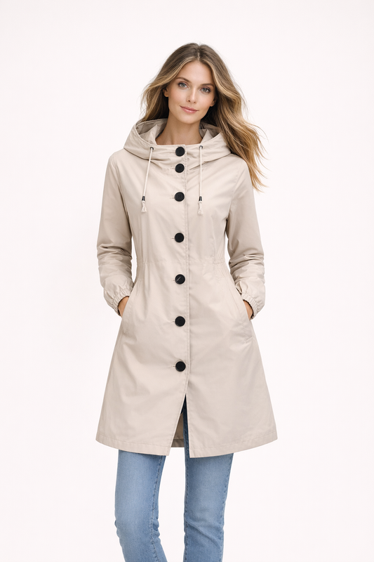 Waterdichte Dames Tussenjas met Capuchon en Knoopsluiting