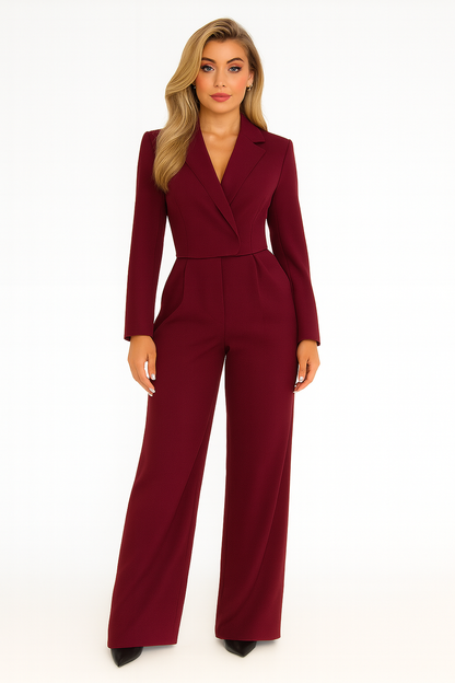 Chique Getailleerde Dames Jumpsuit met Lange Mouwen en Blazerkraag