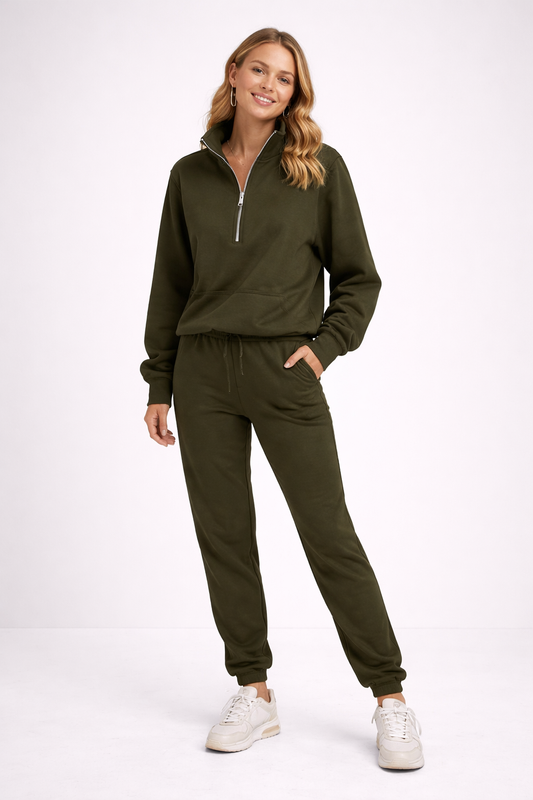 Comfortabele Dames Trainingspak Set met Half Zip Trui en Broek