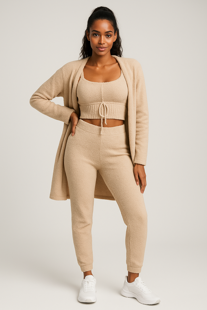 Ensemble Teddy Confortable Femme avec Gilet Doux et Pantalon