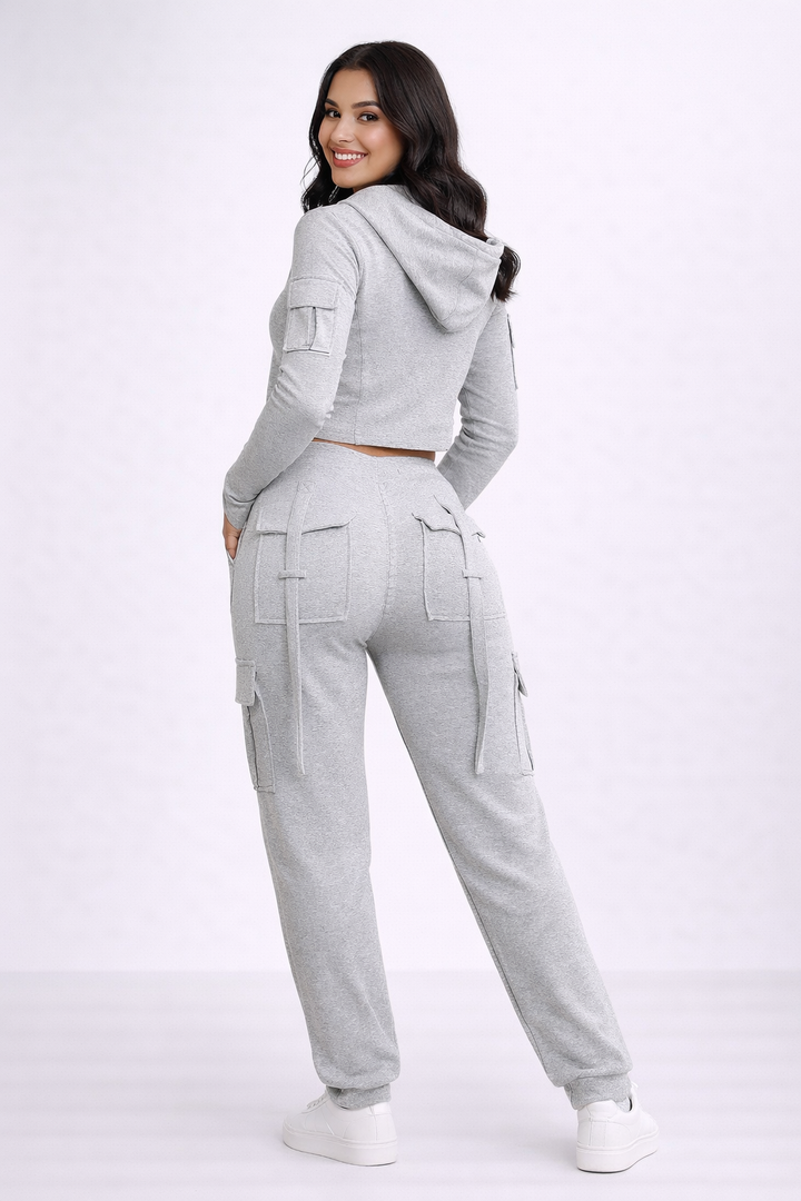 Ensemble Décontracté de Loungewear pour Femme avec Hoodie Court et Pantalon de Jogging