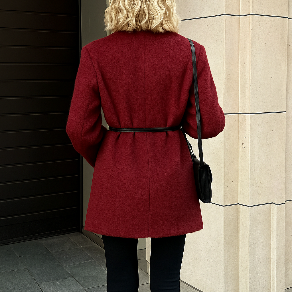 Luxe Rode Winter Dames Jas met Ceintuur