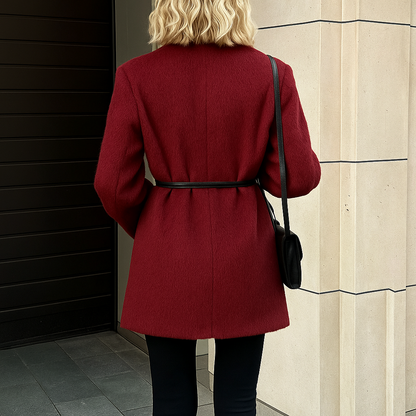 Luxe Rode Winter Dames Jas met Ceintuur