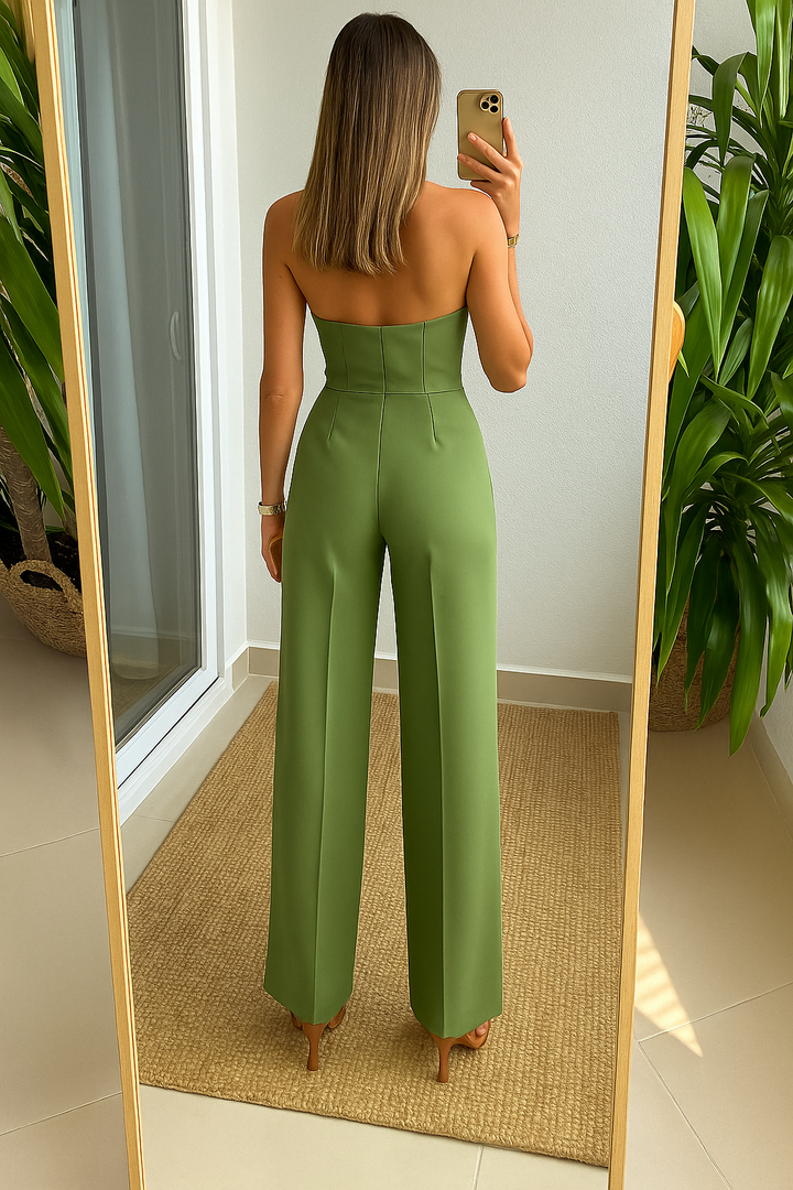 Ensemble Pantalon Élégant Femme Top Bustier Taille Haute et Pantalons Amples