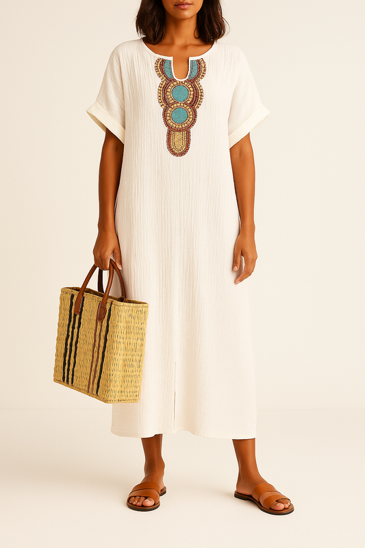 Anet | Boho Kaftan Jurk met Geborduurd Detail