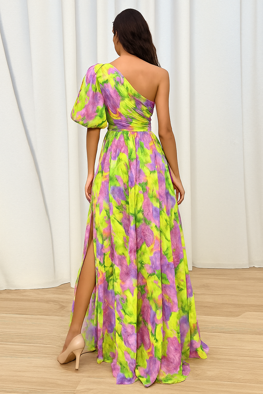 Gwenifer | Zomerse One-Shoulder Maxi Jurk met Bloemenprint