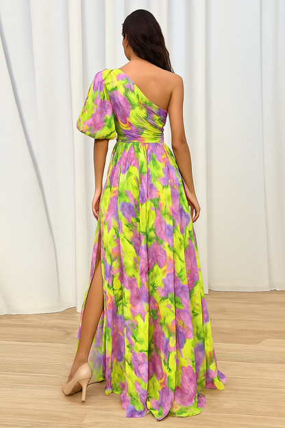 Gwenifer | Zomerse One-Shoulder Maxi Jurk met Bloemenprint