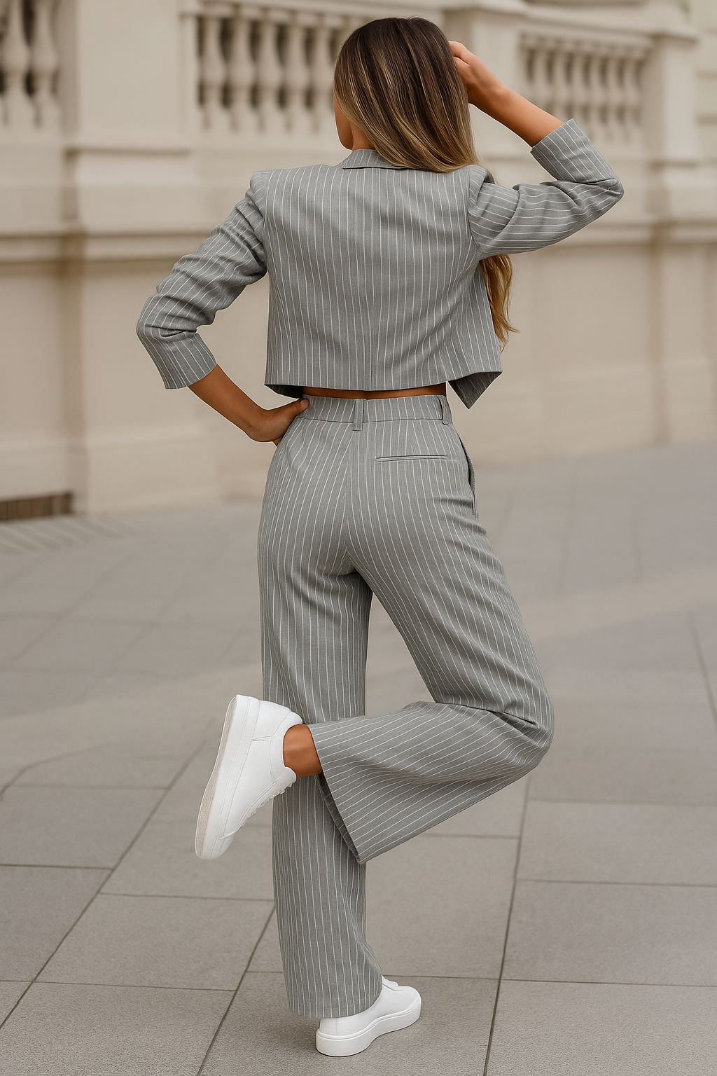 Raya | Elegante Gestreepte Blazer en Wijde Broek 2-delige Set
