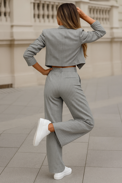 Raya | Elegante Gestreepte Blazer en Wijde Broek 2-delige Set