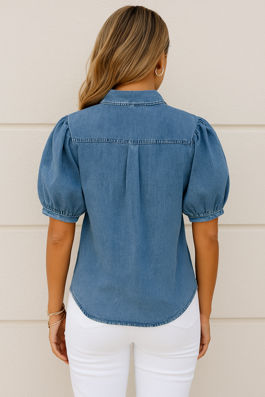 Ana | Trendy Denim Blouse met Puffmouwen