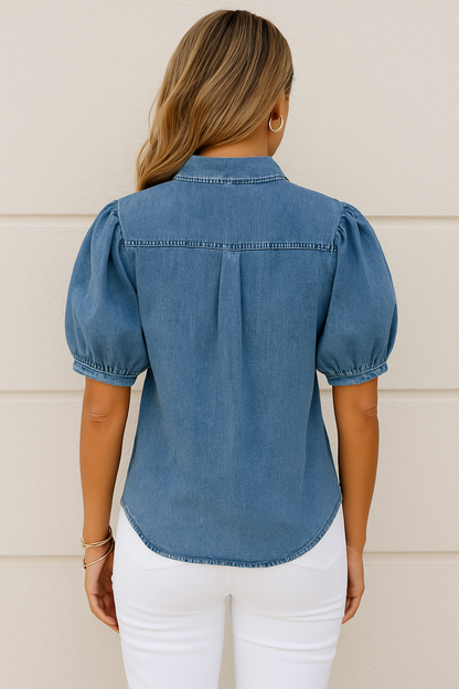 Ana | Trendy Denim Blouse met Puffmouwen