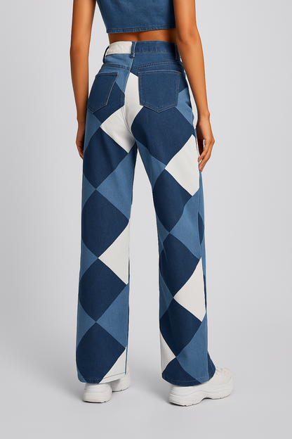 Leonela | Trendy Patchwork Wide-Leg Jeans met High-Waist