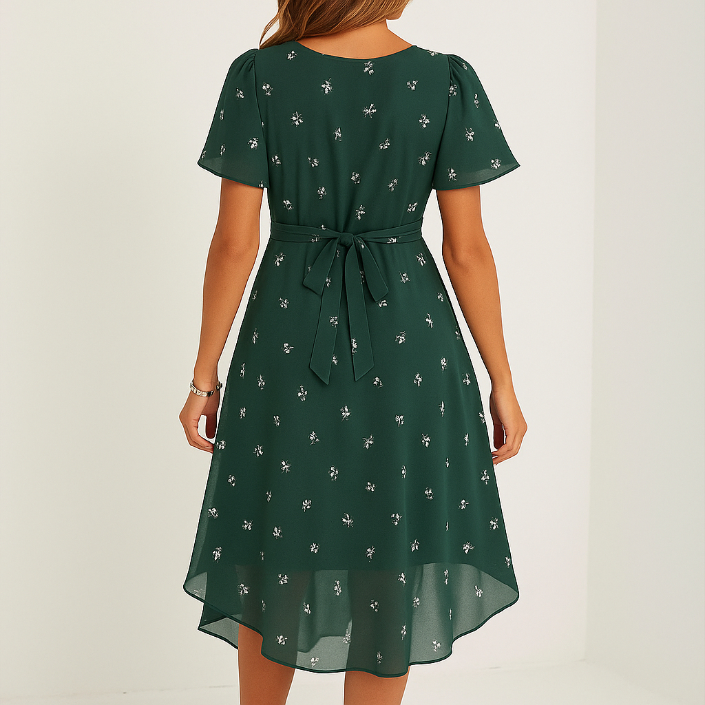 Paloma | Groene Bloemenprint Midi Jurk