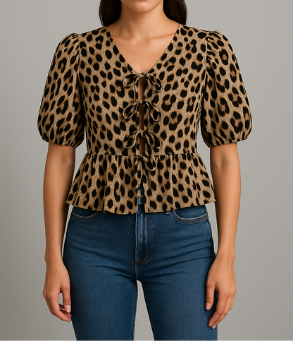 Allegra | Pofmouwen Top met Strikdetail voor Dames
