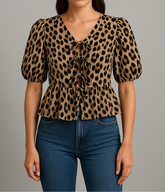 Allegra | Pofmouwen Top met Strikdetail voor Dames