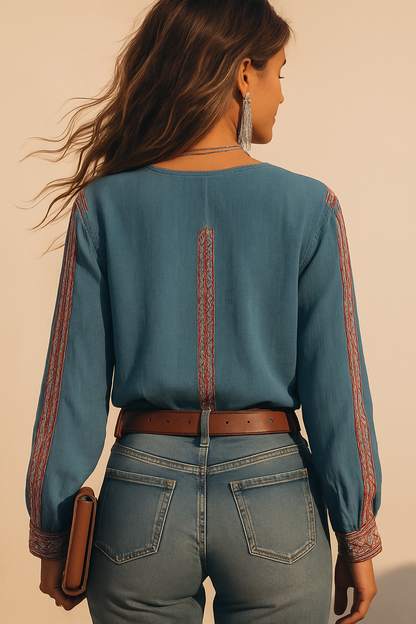 Hannie | Boho-Inspirerende Blouse met Gedetailleerde Borduursels