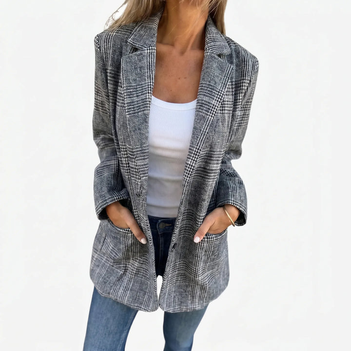 Getailleerde Geruite Dames Blazer met Reverskraag en Klepzakken
