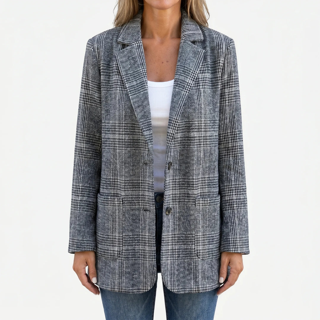Getailleerde Geruite Dames Blazer met Reverskraag en Klepzakken