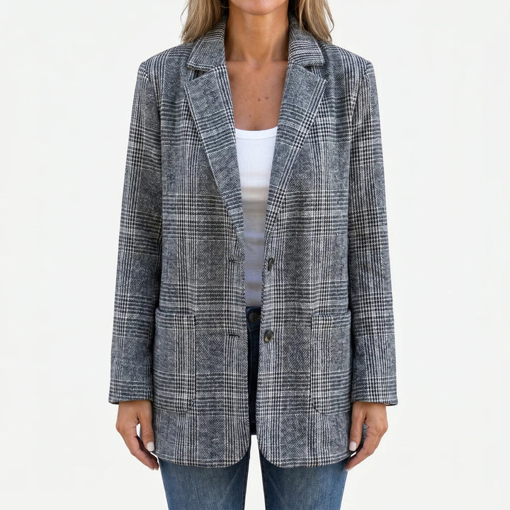 Getailleerde Geruite Dames Blazer met Reverskraag en Klepzakken