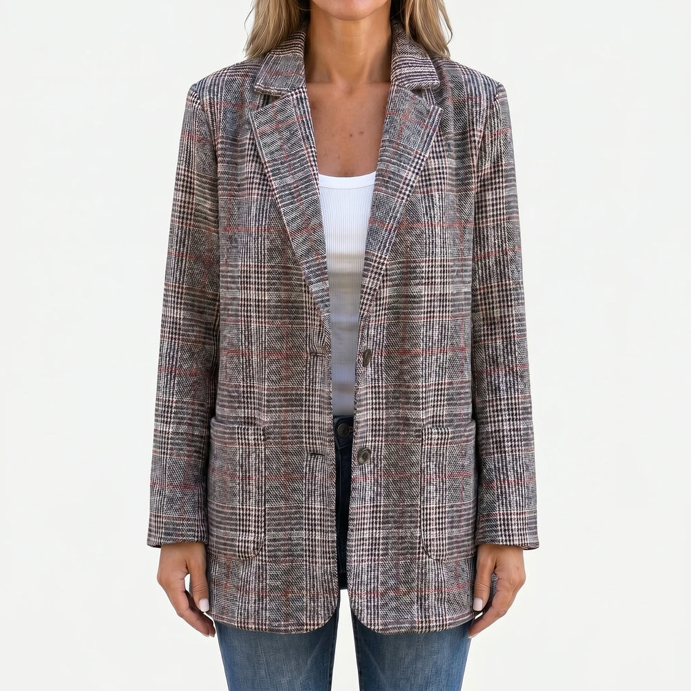 Getailleerde Geruite Dames Blazer met Reverskraag en Klepzakken