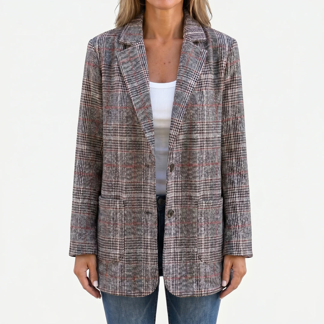 Getailleerde Geruite Dames Blazer met Reverskraag en Klepzakken