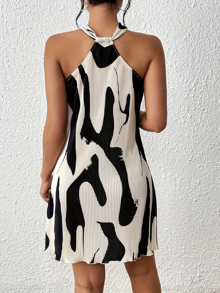 Callie | Plisowana mini sukienka z dekoltem halter i wzorem