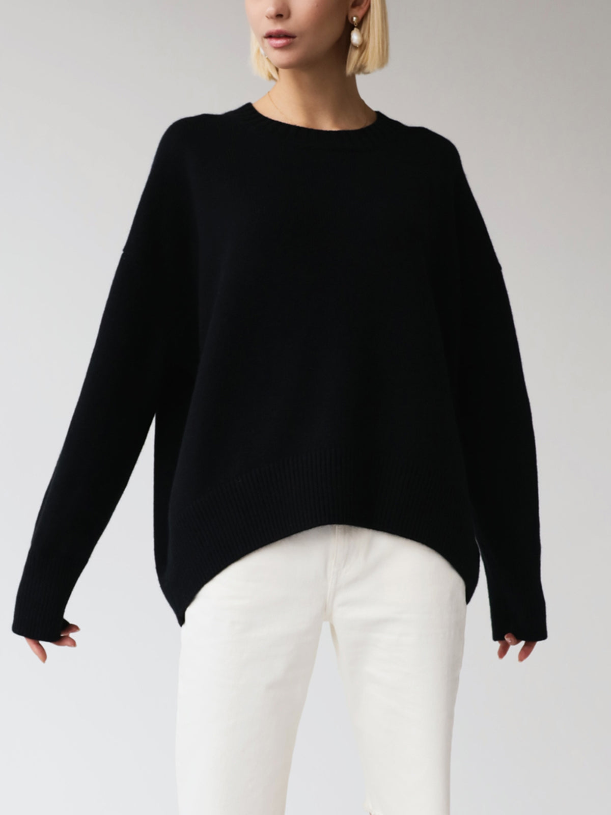 Oversized Gebreide Vrouwen Trui met Lange Mouwen