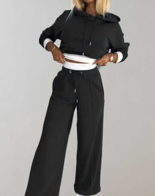 Comfortabel Dames Loungepak Met Wijde Broek en Hoodie