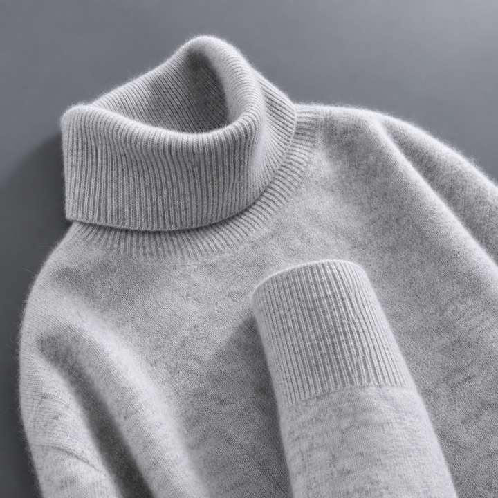 Soft Merino Wool Women's Turtleneck Sweater with Ribbed Collar and Cuffs