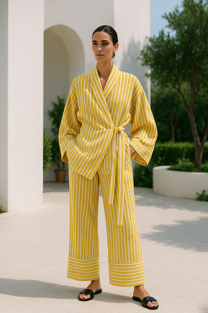 Jandy | Gestreept Loungewear Set met Kimono Touch