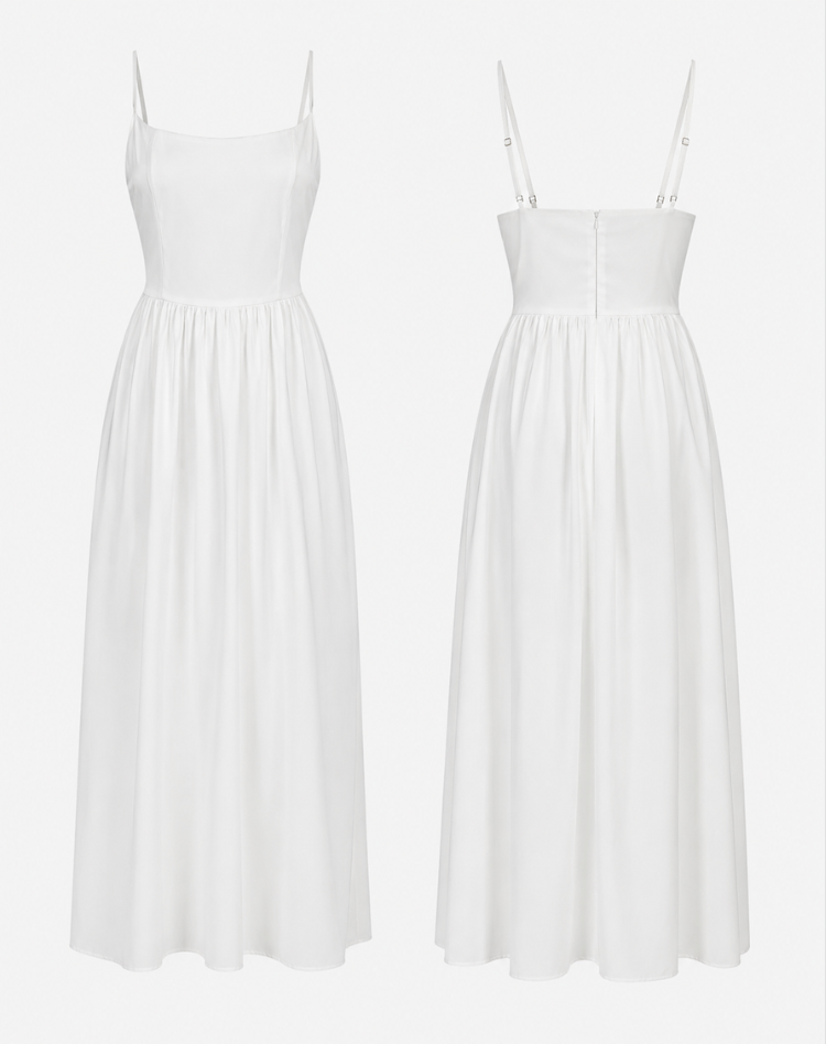 White Midi Dress for Women with Simple Design and Comfort